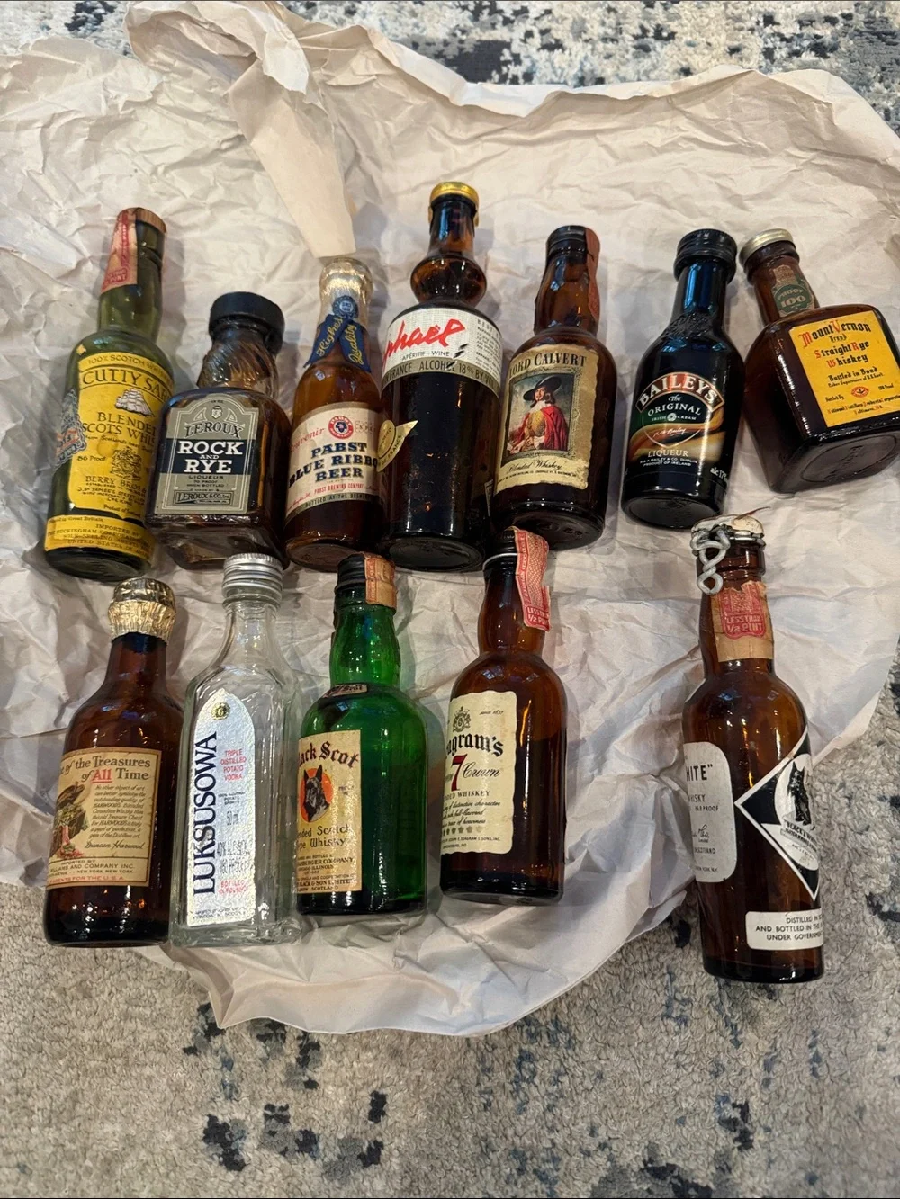 Assorted Miniature empty Liquor Bottle Collection - Brown Amber Bottles